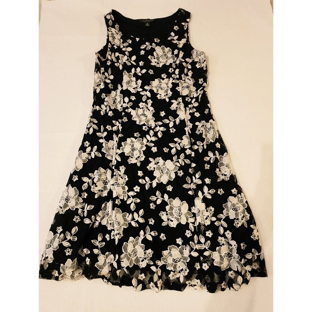 Perceptions New York Black & White Floral Sleeveless Dress Size M